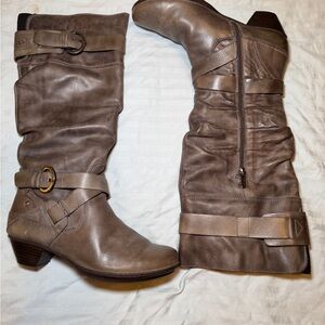 PIKOLINOS Taupe Leather Slouched Heeled Boots